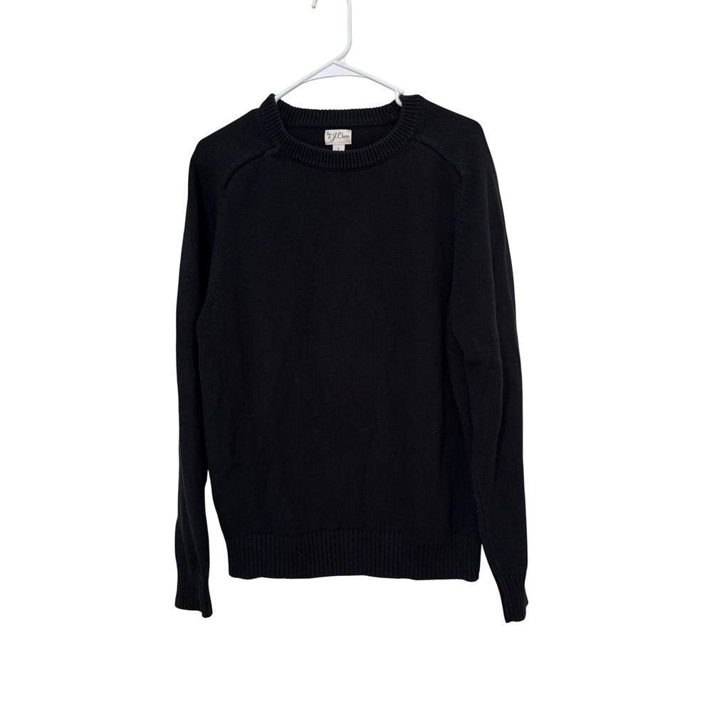 J. Crew Mens Cotton Crewneck Sweater Black Long‎ Sleeve Knit Pullover Large